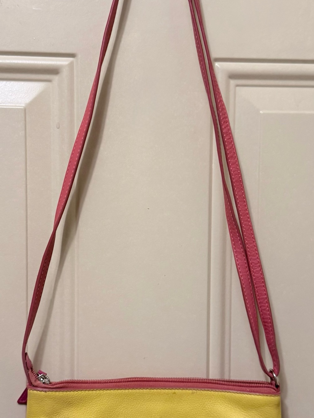 ILI New York Yellow Orange and Pink Leather Crossbody Shoulder Bag